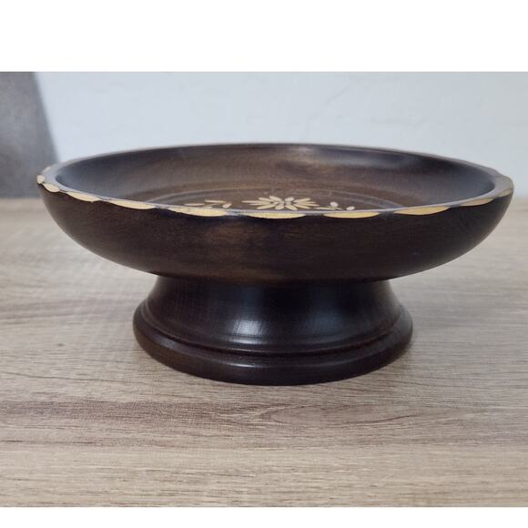 Vintage Swiss Musical REUGE Wood Carved Floral Dish Pedestal Stand Plate Round - Picture 5 of 10